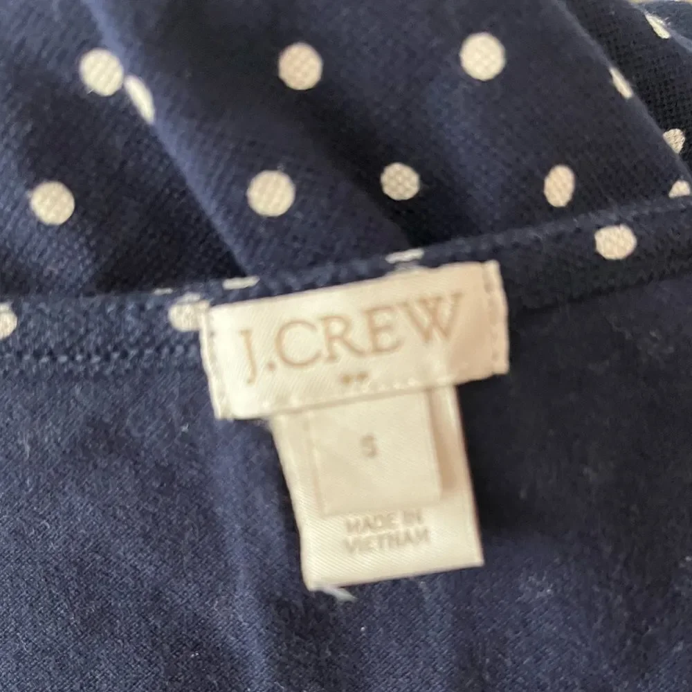 J Crew navy blue polka dot sleeveless tired top, size S.